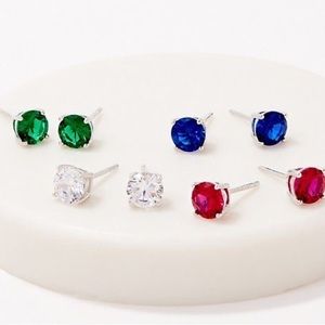 Colors of Diamonique Set of 4 Stud Earrings, Sterling Silver